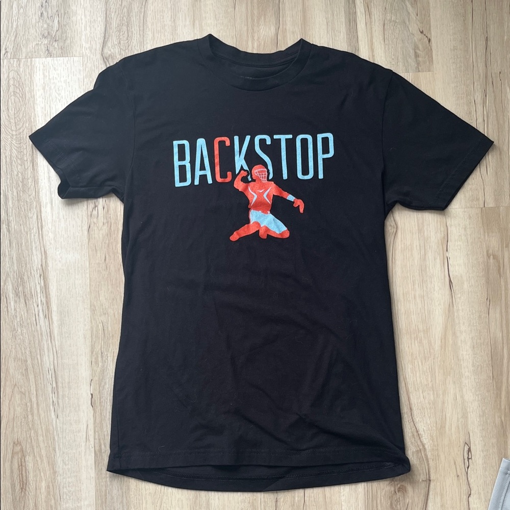 Black Graphic T-Shirt with Backstop Design